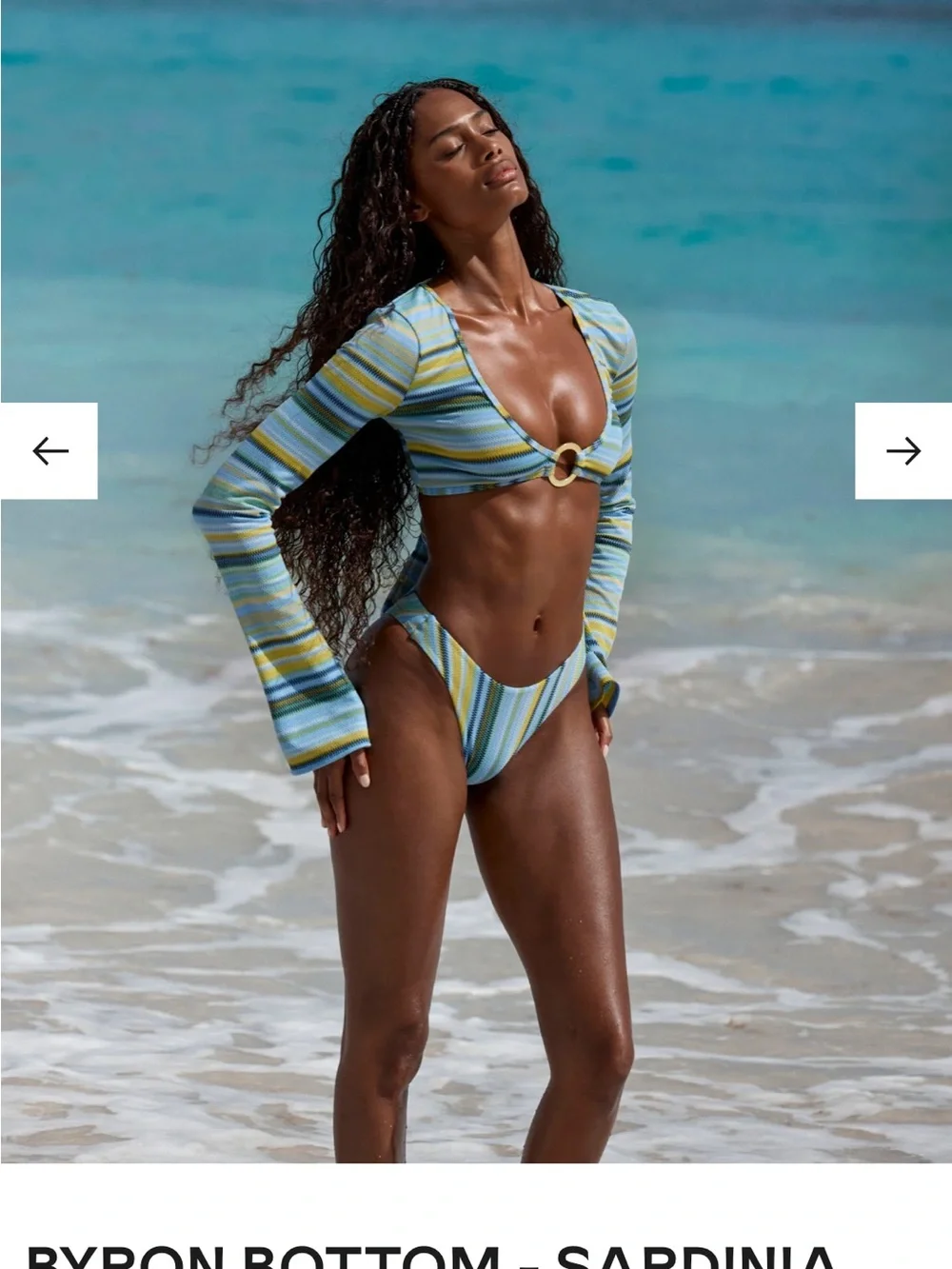 Monday Swimwear Byron Bikini Bottom - Blue, Yellow, Black Stripe